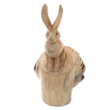 Load image into Gallery viewer, Hand-Carved Wood Hare Sculpture from Bali - Watchful Hare | NOVICA