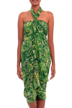 Load image into Gallery viewer, Leaf Motif Batik Rayon Sarong in Green from Bali - Dawning Mystery in Green | NOVICA