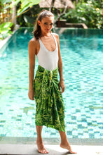 Load image into Gallery viewer, Leaf Motif Batik Rayon Sarong in Green from Bali - Dawning Mystery in Green | NOVICA