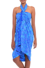 Load image into Gallery viewer, Paisley Motif Batik Rayon Sarong in Blue from Bali - Oceanic Paisleys | NOVICA