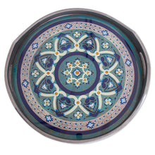 Load image into Gallery viewer, Steel-Tone Reverse-Painted Glass Tray from Peru - Floral Intricacy in Steel | NOVICA
