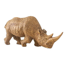 Load image into Gallery viewer, Raintree Wood Rhinoceros Sculpture from Thailand - Respectful Rhino | NOVICA