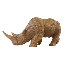 Load image into Gallery viewer, Raintree Wood Rhinoceros Sculpture from Thailand - Respectful Rhino | NOVICA