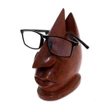 Load image into Gallery viewer, Wood Eyeglasses Stand in Light Brown from Bali - Prominent Nose in Light Brown | NOVICA
