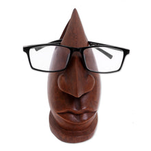 Load image into Gallery viewer, Wood Eyeglasses Stand in Light Brown from Bali - Prominent Nose in Light Brown | NOVICA