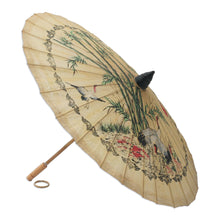 Load image into Gallery viewer, Paper And Bamboo Parasol with Asian Crane Motif - Crane Morning | NOVICA