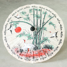 Load image into Gallery viewer, Paper And Bamboo Parasol with Asian Crane Motif - Crane Morning | NOVICA