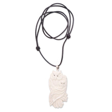 Load image into Gallery viewer, Mother and Child Bone Owl Pendant Necklace from Bali - Owl Affection | NOVICA