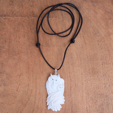 Load image into Gallery viewer, Mother and Child Bone Owl Pendant Necklace from Bali - Owl Affection | NOVICA