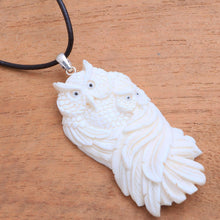 Load image into Gallery viewer, Mother and Child Bone Owl Pendant Necklace from Bali - Owl Affection | NOVICA