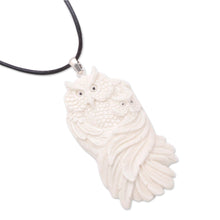 Load image into Gallery viewer, Mother and Child Bone Owl Pendant Necklace from Bali - Owl Affection | NOVICA