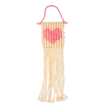 Load image into Gallery viewer, Heart Motif Cotton Wall Hanging in Carnation from Mexico - Loving Vibe in Carnation | NOVICA