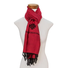 Load image into Gallery viewer, Red Cotton Blend Scarf with Black Stepped-Fret Rhombus Motif - Fret Chic in Red | NOVICA
