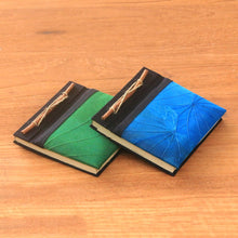 Load image into Gallery viewer, Blue and Green Kupu-Kupu Leaf Journals from Bali (Pair) - Blue and Green Kupu-Kupu | NOVICA