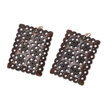 Load image into Gallery viewer, Dark Brown Jali Bone Dangle Earrings from India - Dark Brown Jali Elegance | NOVICA