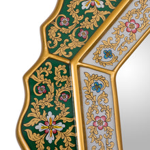 Load image into Gallery viewer, Green Floral Fair Trade Reverse Painted Glass Wall Mirror - Green Star | NOVICA