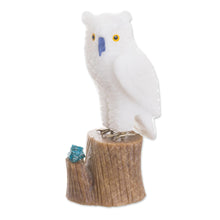 Load image into Gallery viewer, Gemstone Owl Sculpture in White from Peru - White Owl | NOVICA