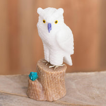 Load image into Gallery viewer, Gemstone Owl Sculpture in White from Peru - White Owl | NOVICA
