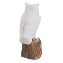 Load image into Gallery viewer, Gemstone Owl Sculpture in White from Peru - White Owl | NOVICA