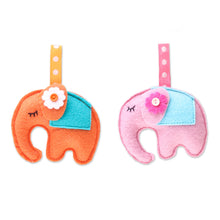 Load image into Gallery viewer, Felt Elephant Ornaments in Orange and Pink (Pair) - Napping Elephants | NOVICA
