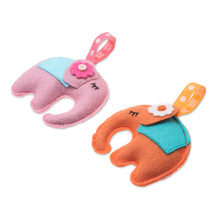 Load image into Gallery viewer, Felt Elephant Ornaments in Orange and Pink (Pair) - Napping Elephants | NOVICA