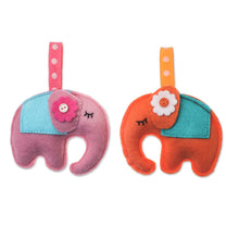Load image into Gallery viewer, Felt Elephant Ornaments in Orange and Pink (Pair) - Napping Elephants | NOVICA