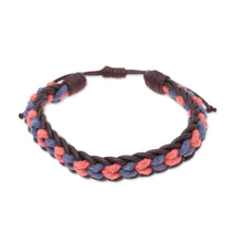 Load image into Gallery viewer, Men's Blue and Coral Cotton and Leather Braided Bracelet - Celebration Braid | NOVICA