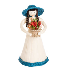 Load image into Gallery viewer, Natural Fiber Statuette of a Woman Gathering Flowers - Country Flowers | NOVICA