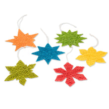 Load image into Gallery viewer, Six Colorful Natural Fiber Star and Snowflake Ornaments - Stellar Color | NOVICA