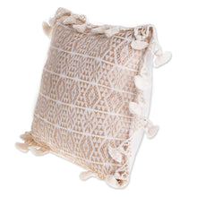 Load image into Gallery viewer, Handwoven Geometric Cotton Cushion Cover in Eggshell - Traditional Motifs in Eggshell | NOVICA