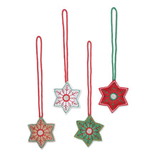 Load image into Gallery viewer, Embroidered Wool Snowflake Ornaments from India (Set of 4) - Festive Snowflakes | NOVICA