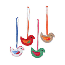 Load image into Gallery viewer, Set of Four Wool Felt Bird Ornaments from India - Holiday Messengers | NOVICA
