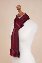 Load image into Gallery viewer, Handwoven 100% Alpaca Wrap Scarf in Crimson from Peru - Andean Zigzag in Crimson | NOVICA