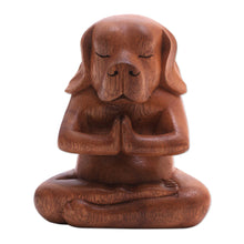 Load image into Gallery viewer, Yoga Meditation Brown Beagle Hand Carved Wood Statuette - Yoga Beagle | NOVICA