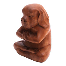 Load image into Gallery viewer, Yoga Meditation Brown Beagle Hand Carved Wood Statuette - Yoga Beagle | NOVICA