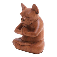 Load image into Gallery viewer, Yoga Meditation Brown Boston Terrier Handmade Wood Statuette - Yoga Boston Terrier in Brown | NOVICA