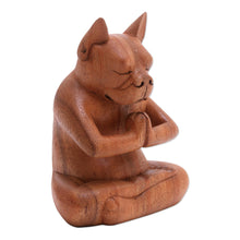 Load image into Gallery viewer, Yoga Meditation Brown Boston Terrier Handmade Wood Statuette - Yoga Boston Terrier in Brown | NOVICA