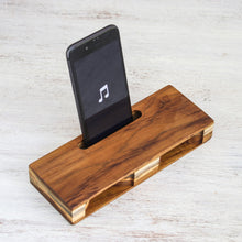 Load image into Gallery viewer, Handcrafted Teak Wood Phone Speaker from Thailand - Teak Symphony | NOVICA