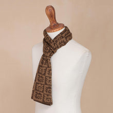 Load image into Gallery viewer, Alpaca Blend Espresso and Tan Scarf from Peru - Brown Paracas Shadows | NOVICA