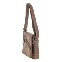 Load image into Gallery viewer, Handmade Faux Leather Messenger Bag in Espresso - Espresso Journey | NOVICA