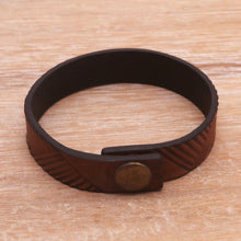 Load image into Gallery viewer, Handmade Leather Wristband Bracelet from Bali - Brown Bedeg | NOVICA