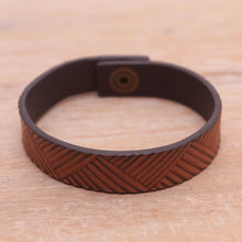 Load image into Gallery viewer, Handmade Leather Wristband Bracelet from Bali - Brown Bedeg | NOVICA
