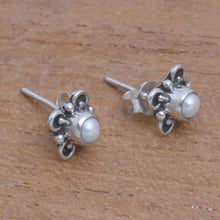 Load image into Gallery viewer, Loop Motif Cultured Pearl Stud Earrings from Bali - Cute Glow | NOVICA