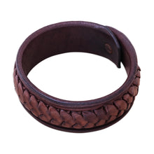 Load image into Gallery viewer, Handcrafted Woven Leather Wristband Bracelet from Thailand - Weaver's Life | NOVICA