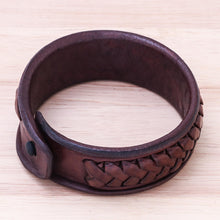 Load image into Gallery viewer, Handcrafted Woven Leather Wristband Bracelet from Thailand - Weaver's Life | NOVICA