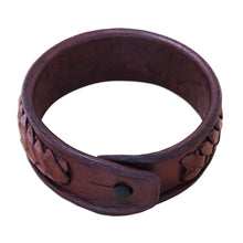 Load image into Gallery viewer, Handcrafted Woven Leather Wristband Bracelet from Thailand - Weaver's Life | NOVICA