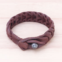 Load image into Gallery viewer, Handmade Leather Wristband Bracelet in Brown from Thailand - Smooth Wave | NOVICA