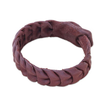 Load image into Gallery viewer, Handmade Leather Wristband Bracelet in Brown from Thailand - Smooth Wave | NOVICA