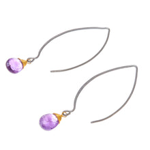 Load image into Gallery viewer, Gold Accent Amethyst Dangle Earrings from Thailand - Midnight Meadow | NOVICA