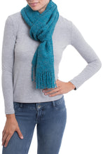 Load image into Gallery viewer, 100% Alpaca Wrap Scarf in Solid Teal from Peru - Andean Delight in Teal | NOVICA